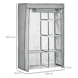 Homcom Fabric Wardrobe W/ Shelves Hanging Rail Foldable Closets Light Grey - thumbnail 3