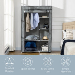 Homcom Fabric Wardrobe W/ Shelves Hanging Rail Foldable Closets Light Grey - thumbnail 6
