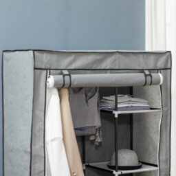 Homcom Fabric Wardrobe W/ Shelves Hanging Rail Foldable Closets Light Grey - thumbnail 7