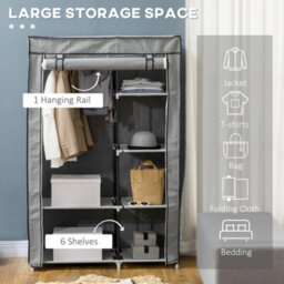 Homcom Fabric Wardrobe W/ Shelves Hanging Rail Foldable Closets Light Grey - thumbnail 4