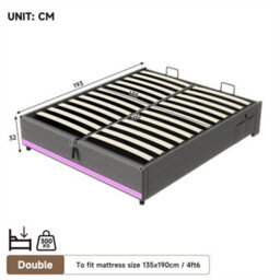Abrihome 4Ft6 Double Hydraulic Storage Bed, No Headboard Linen Bed Frame With App Control Led Lights, Side Charging Station, Grey - thumbnail 6