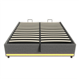 Abrihome 4Ft6 Double Hydraulic Storage Bed, No Headboard Linen Bed Frame With App Control Led Lights, Side Charging Station, Grey - thumbnail 7