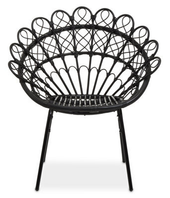 Orsina Black Rattan Round Peacock Chair, Unique Chair With Metal Legs, Rattan Dining Chair, Rattan Outdoor Chair - image 1