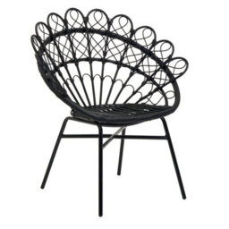 Orsina Black Rattan Round Peacock Chair, Unique Chair With Metal Legs, Rattan Dining Chair, Rattan Outdoor Chair - thumbnail 5