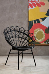 Orsina Black Rattan Round Peacock Chair, Unique Chair With Metal Legs, Rattan Dining Chair, Rattan Outdoor Chair - thumbnail 4