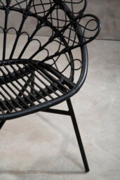 Orsina Black Rattan Round Peacock Chair, Unique Chair With Metal Legs, Rattan Dining Chair, Rattan Outdoor Chair - thumbnail 2