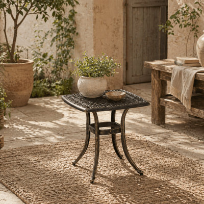 Wyld Haus Mave Cast Aluminium Bronze Patio Coffee Table With Central Umbrella Hole - 54 X 54 X 52.5Cm - image 1