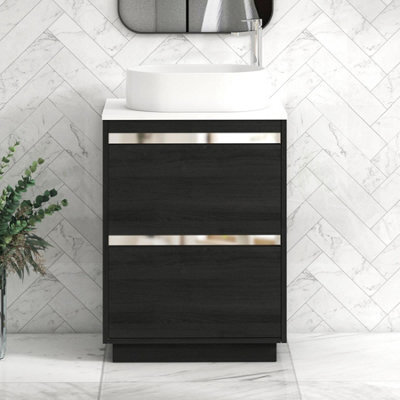 Royal Bathrooms Orion 600mm Hale Black Floor Standing Plain White Countertop Vanity Unit 2 Drawer With Peak Basin & Chrome Accent Trim - image 1