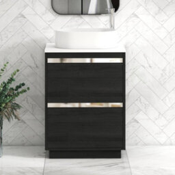 Royal Bathrooms Orion 600mm Hale Black Floor Standing Plain White Countertop Vanity Unit 2 Drawer With Peak Basin & Chrome Accent Trim - thumbnail 1