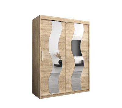 Arte Seville Mirrored Sliding Door Wardrobe With Shelves And Hanging Rails In Oak Sonoma (H)2000mm (W)1500mm (D)620mm - image 1