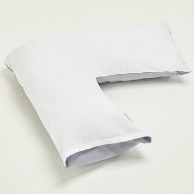 Homes & Linen Orthopaedic V-Shaped Pillow With 2 Tone Reversible Pillowcase Extra Cushioning Support For Head, Neck & Back (2 Tone White/grey) - image 1