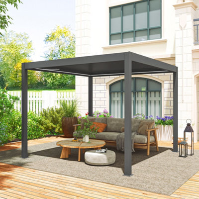 Outsunny 3 X 3(M) Electric Louvered Pergola Aluminium Pergola W/ Led Light - image 1