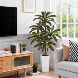 London Boutique 150 Cm Artificial Dracaena Tree, Faux Indoor Plant In Pot, Silk Leaves, Wood Trunk, Floor Tree Decor - thumbnail 5