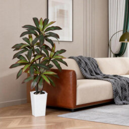 London Boutique 150 Cm Artificial Dracaena Tree, Faux Indoor Plant In Pot, Silk Leaves, Wood Trunk, Floor Tree Decor