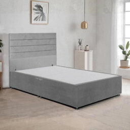 Grey Plush Fabric 6Ft Super King Bed Frame With 48 Inch Horizontal Line Headboard And 2 Drawers - thumbnail 2