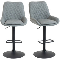 Light Grey Adjustable Bar Stools Set Of 2 Swivel Bar Chairs With Back Footrest - thumbnail 1