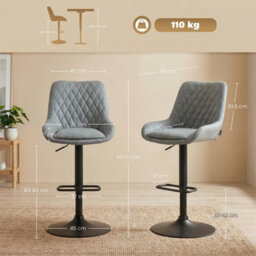 Light Grey Adjustable Bar Stools Set Of 2 Swivel Bar Chairs With Back Footrest - thumbnail 2