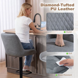 Light Grey Adjustable Bar Stools Set Of 2 Swivel Bar Chairs With Back Footrest - thumbnail 3