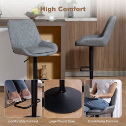 Light Grey Adjustable Bar Stools Set Of 2 Swivel Bar Chairs With Back Footrest - thumbnail 4