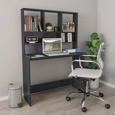 Vidaxl Desk With Shelf High Gloss Grey 110X45X157 Cm Engineered Wood Desks - image 1