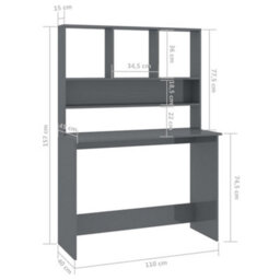 Vidaxl Desk With Shelf High Gloss Grey 110X45X157 Cm Engineered Wood Desks - thumbnail 6