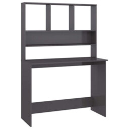 Vidaxl Desk With Shelf High Gloss Grey 110X45X157 Cm Engineered Wood Desks - thumbnail 2
