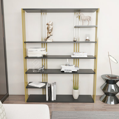 Decorotika Jeni Bookcase Shelving Unit Anthracite & Gold - image 1