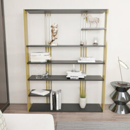 Decorotika Jeni Bookcase Shelving Unit Anthracite & Gold - thumbnail 1