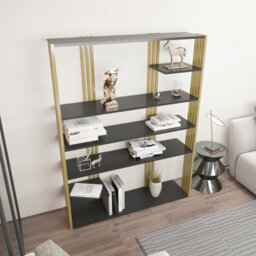 Decorotika Jeni Bookcase Shelving Unit Anthracite & Gold - thumbnail 2
