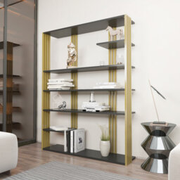 Decorotika Jeni Bookcase Shelving Unit Anthracite & Gold - thumbnail 3