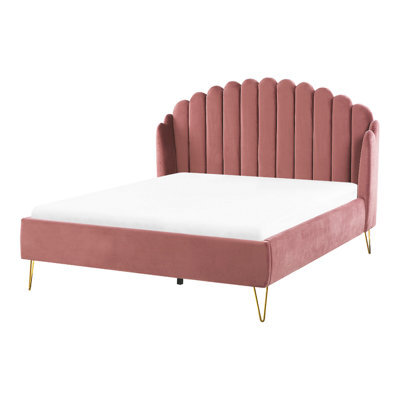 Beliani Bed Velvet Ambillou 140 X 200 Cm (Eu Double) Pink - image 1