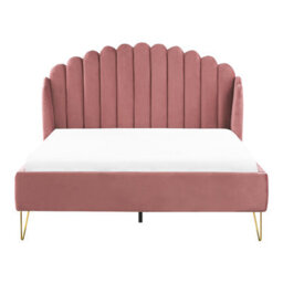 Beliani Bed Velvet Ambillou 140 X 200 Cm (Eu Double) Pink - thumbnail 4