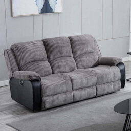 More4Homes Postana Electric High Back Jumbo Cord Fabric Recliner 3 Seater Sofa (Grey) - thumbnail 9
