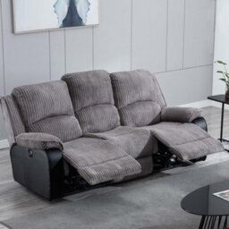 More4Homes Postana Electric High Back Jumbo Cord Fabric Recliner 3 Seater Sofa (Grey) - thumbnail 1
