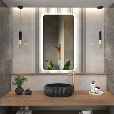 Royal Bathrooms Verona 900 X 500mm Brushed Brass Backlit Led Illuminated Framed Mirror With Demister Pad & Touch Sensor - image 1