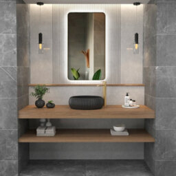 Royal Bathrooms Verona 900 X 500mm Brushed Brass Backlit Led Illuminated Framed Mirror With Demister Pad & Touch Sensor - thumbnail 5