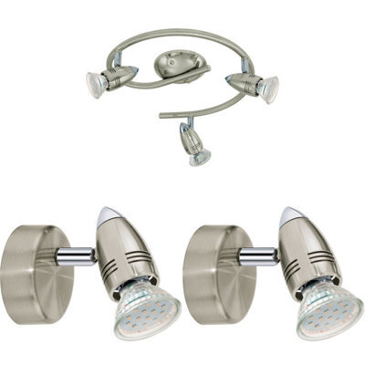 Modern Adjustable Ceiling Spot Light Set With Wall Lights In Satin Nickel Finish - image 1