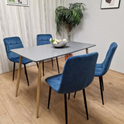 Kosy Koala Modern Rectangle Dark Grey Dining Table Set With 4 Blue Velvet Chairs Dining Room Furniture - thumbnail 4