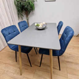 Kosy Koala Modern Rectangle Dark Grey Dining Table Set With 4 Blue Velvet Chairs Dining Room Furniture - thumbnail 7