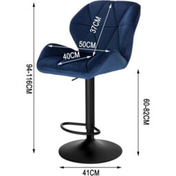Blue Velvet Padded Bar Stools 2Pcs Bar Chairs Swivel Gas Lift W/ Backrest - thumbnail 2