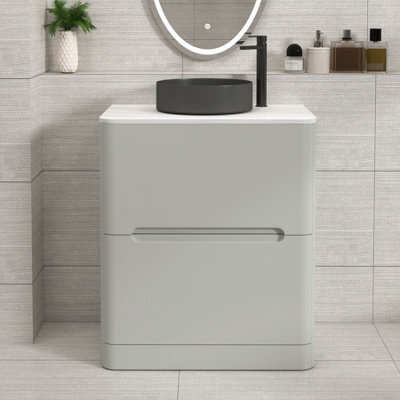 Royal Bathrooms Venice 700mm Dove Grey Freestanding Bathroom Countertop Vanity Unit 2 Drawer With Art Round Basin - image 1