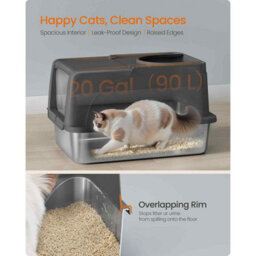 Stainless Steel Enclosed Cat Litter Box With Flip Lid, Leak-Proof Cat Toilet, Dual Entry, Scoop And Brush, Ink Black - thumbnail 5