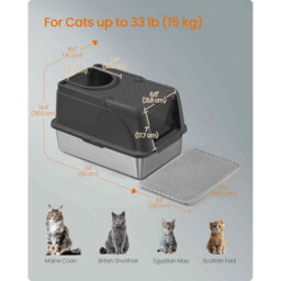 Stainless Steel Enclosed Cat Litter Box With Flip Lid, Leak-Proof Cat Toilet, Dual Entry, Scoop And Brush, Ink Black - thumbnail 2