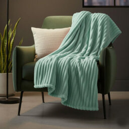 Chunky Ribbed Mink Throw Ultra Soft Warm Elegant Blanket For Sofa Or Bed Duck Egg Blue - thumbnail 1
