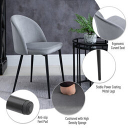 Homcom Modern Upholstered Fabric Bucket Seat Dining Chairs Set Of 2 Grey - thumbnail 6
