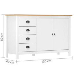 Walplus Sideboard Hill White 130X40X80 Cm Solid Pine Wood - thumbnail 4