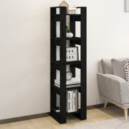Berkfield Book Cabinet/room Divider Black 41X35X160 Cm Solid Wood Pine - thumbnail 1
