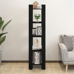 Berkfield Book Cabinet/room Divider Black 41X35X160 Cm Solid Wood Pine - thumbnail 3