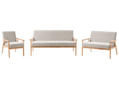Wyld And Coco Novaliving 3-Piece Sofa Set, Grey Fabric With Light Brown Trim, Wooden Frame - image 1