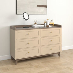 Melody Maison Large Cream & Wood 6 Drawer Chest Of Drawers - Oswin Range